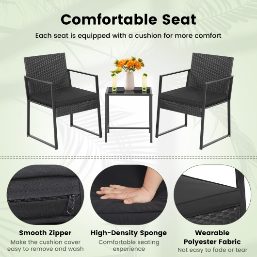 3 Pieces Modern Heavy Duty Patio Furniture Set with Coffee Table-Black - Image 3