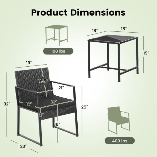 3 Pieces Modern Heavy Duty Patio Furniture Set with Coffee Table-Black - Image 4