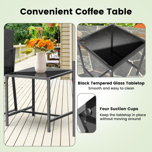 3 Pieces Modern Heavy Duty Patio Furniture Set with Coffee Table-Black - Image 5