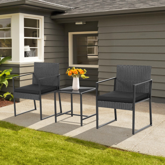 3 Pieces Modern Heavy Duty Patio Furniture Set with Coffee Table-Black - Image 6