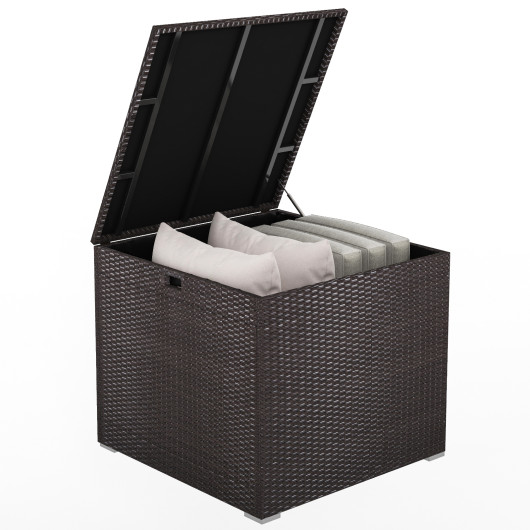 72 Gallon Rattan Outdoor Storage Box with Zippered Liner and Solid Pneumatic Rod - Image 5