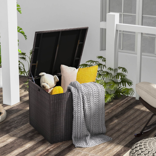 72 Gallon Rattan Outdoor Storage Box with Zippered Liner and Solid Pneumatic Rod - Image 3