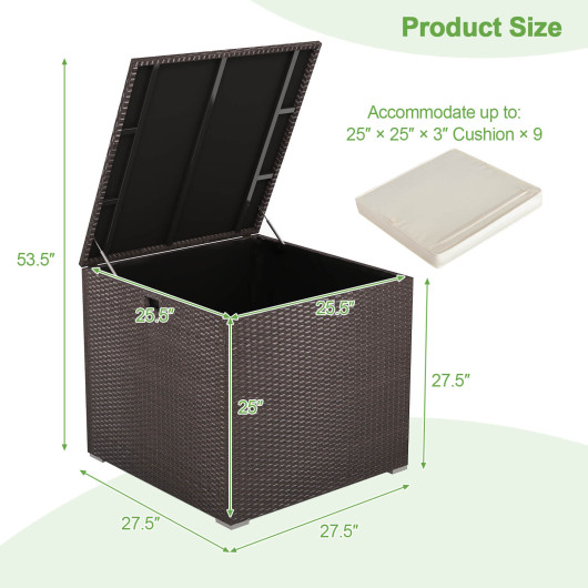 72 Gallon Rattan Outdoor Storage Box with Zippered Liner and Solid Pneumatic Rod - Image 4