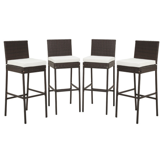 4 Pieces Patio Wicker Barstools with Seat Cushion and Footrest-Set of 4 - Image 2