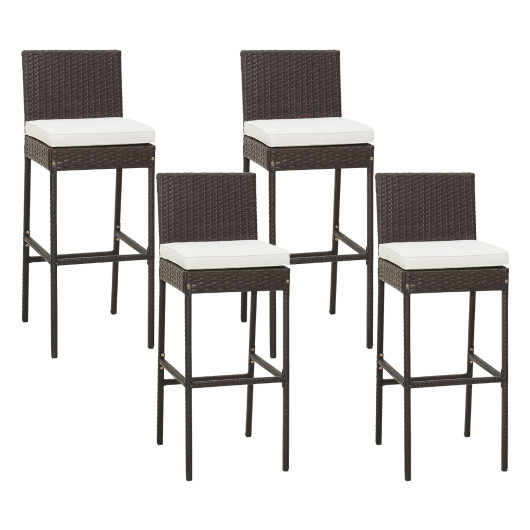 4 Pieces Patio Wicker Barstools with Seat Cushion and Footrest-Set of 4 - Image 4