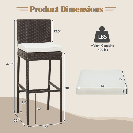4 Pieces Patio Wicker Barstools with Seat Cushion and Footrest-Set of 4 - Image 5