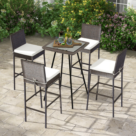 4 Pieces Patio Wicker Barstools with Seat Cushion and Footrest-Set of 4 - Image 6