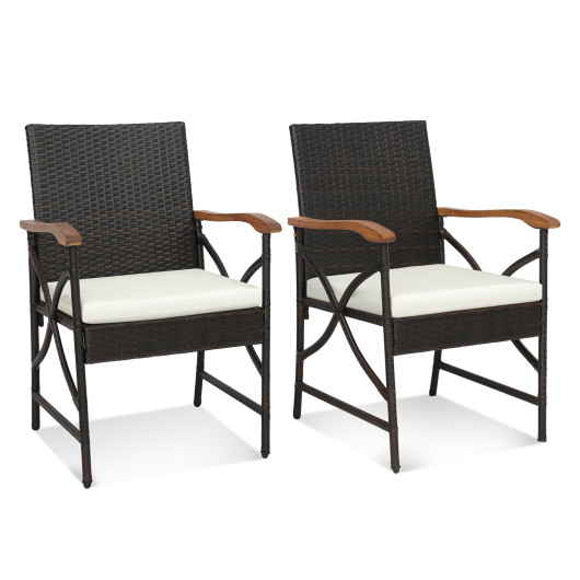 Set of 2-4 Patio Wicker Dining Chairs with Soft Zippered Cushion-Set of 2