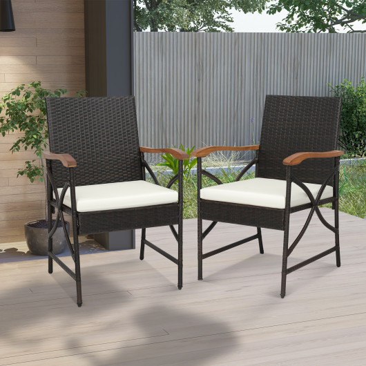 Set of 2-4 Patio Wicker Dining Chairs with Soft Zippered Cushion-Set of 2 - Image 2