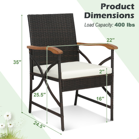 Set of 2-4 Patio Wicker Dining Chairs with Soft Zippered Cushion-Set of 2 - Image 4