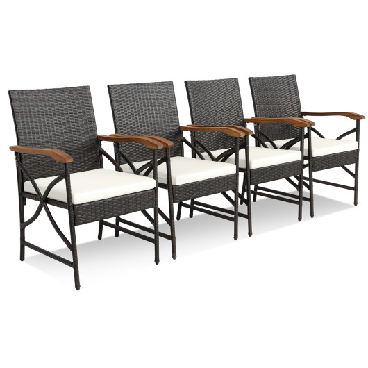 Set of 2-4 Patio Wicker Chairs with Soft Zippered Cushion-Set of 4