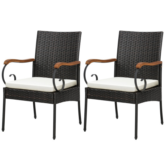 Set of 2-4 Outdoor PE Wicker Chair with Acacia Wood Armrests-Set of 2