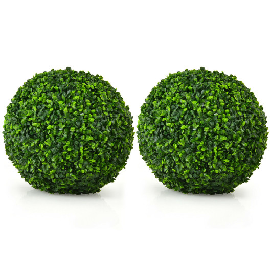 2 Pieces 15.7 Inch Artificial Boxwood Topiary Ball Tree Set - Image 2