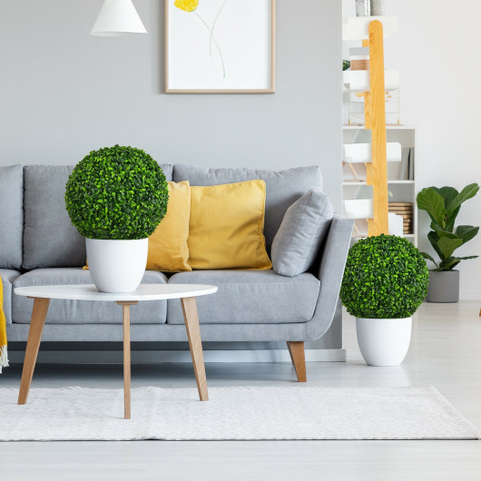 2 Pieces 15.7 Inch Artificial Boxwood Topiary Ball Tree Set - Image 6