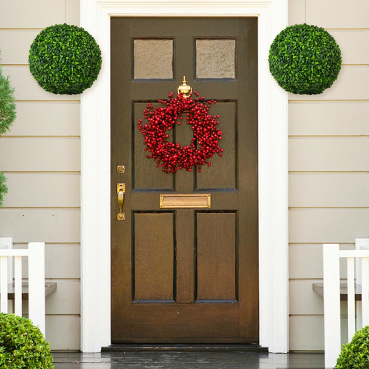 2 Pieces 15.7 Inch Artificial Boxwood Topiary Ball Tree Set - Image 4