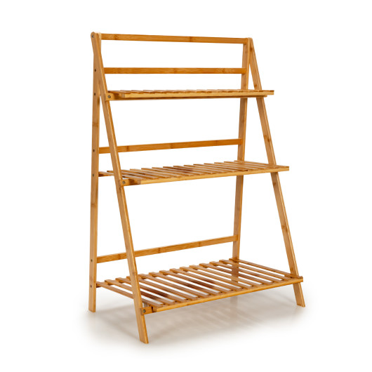 3-Tier Bamboo Foldable Plant Stand with Display Shelf Rack-Natural - Image 4