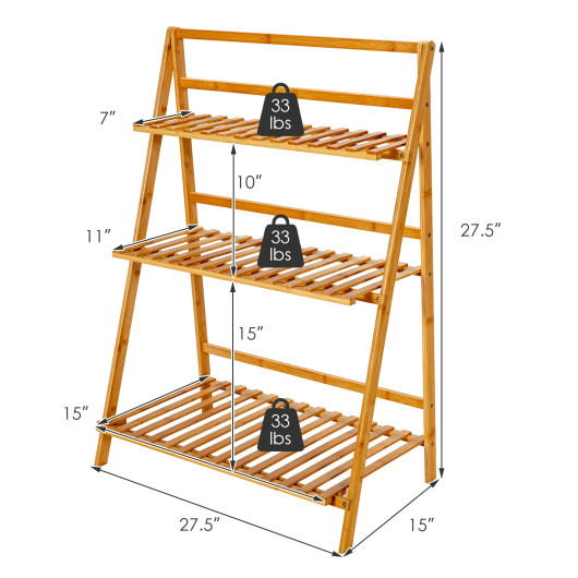 3-Tier Bamboo Foldable Plant Stand with Display Shelf Rack-Natural - Image 6