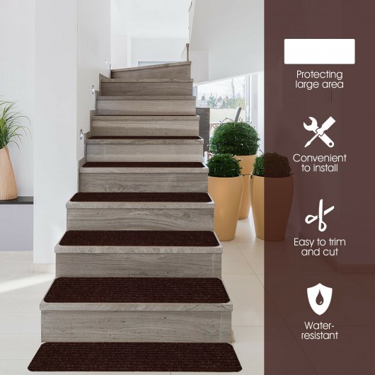 15 Pieces 30 x 8 Inch Slip Resistant Soft Stair Treads Carpet-Brown - Image 5