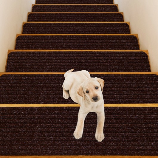 15 Pieces 30 x 8 Inch Slip Resistant Soft Stair Treads Carpet-Brown - Image 6
