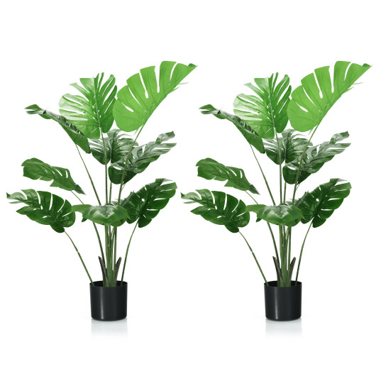 2 Pack Artificial Monstera Deliciosa Tree with 10 Leaves of Different Sizes - Image 2