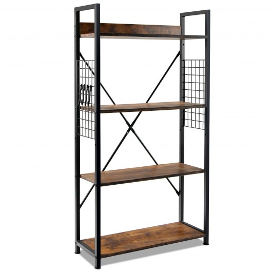 4 -Tier Industrial Open Storage Bookshelf-Coffee - Image 4