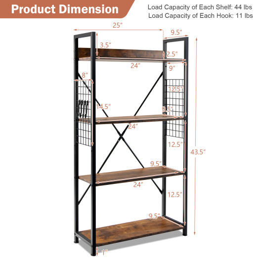 4 -Tier Industrial Open Storage Bookshelf-Coffee - Image 6