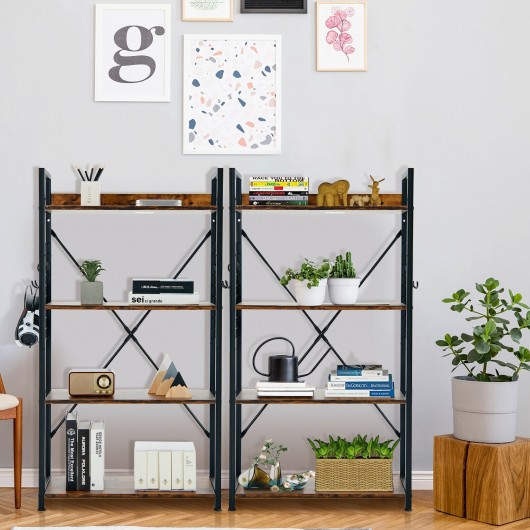 4 -Tier Industrial Open Storage Bookshelf-Coffee - Image 2