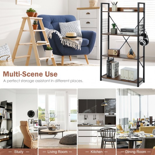 4 -Tier Industrial Open Storage Bookshelf-Coffee - Image 3