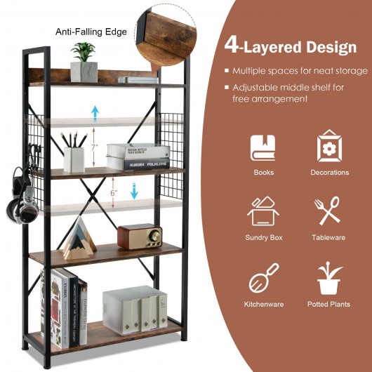 4 -Tier Industrial Open Storage Bookshelf-Coffee - Image 5