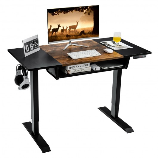 48 Inch Electric Sit to Stand Desk with Keyboard Tray-Rustic Brown - Image 5