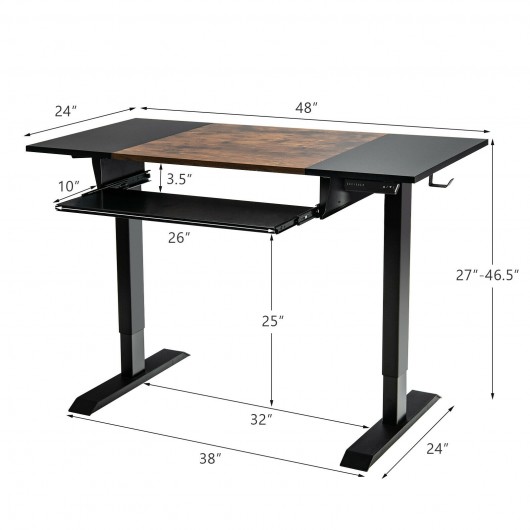 48 Inch Electric Sit to Stand Desk with Keyboard Tray-Rustic Brown - Image 4