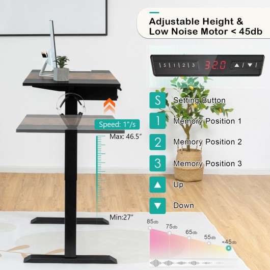 48 Inch Electric Sit to Stand Desk with Keyboard Tray-Rustic Brown - Image 3