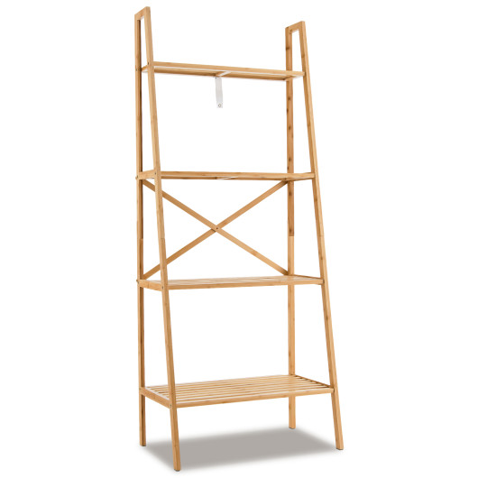 58 Inch 4-Tier Bamboo Ladder Bookshelf-Natural - Image 2