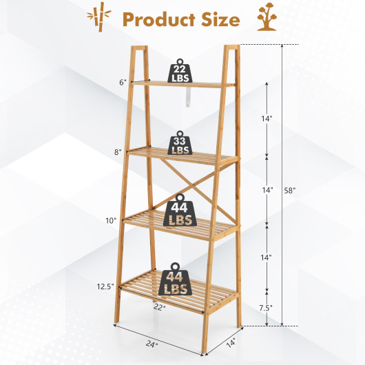 58 Inch 4-Tier Bamboo Ladder Bookshelf-Natural - Image 3