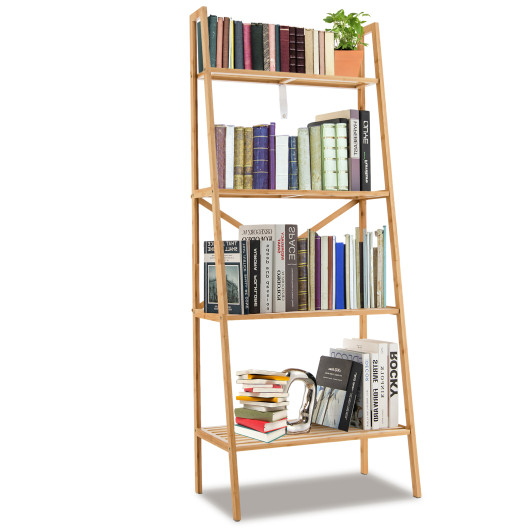 58 Inch 4-Tier Bamboo Ladder Bookshelf-Natural - Image 4