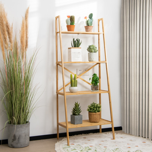 58 Inch 4-Tier Bamboo Ladder Bookshelf-Natural - Image 6