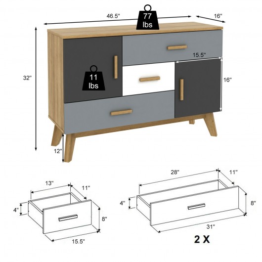 Free-standing Storage Floor Cabinet with 2 Doors and 3 Drawers - Image 6