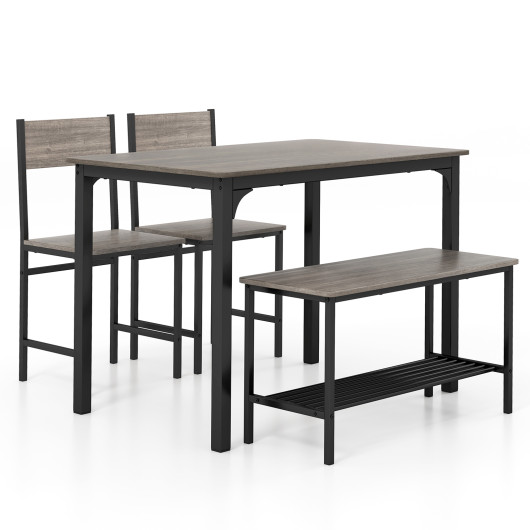 4 Pieces Rustic Dining Table Set with 2 Chairs and Bench-Gray