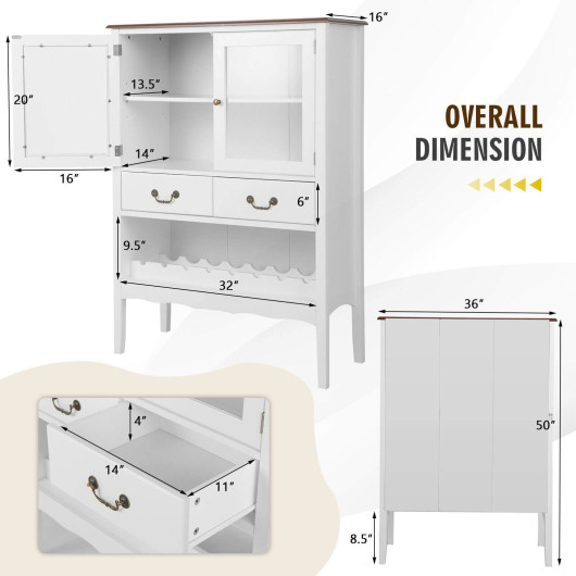 Sideboard Buffet Cabinet with 2 Tempered Glass Doors-White - Image 3
