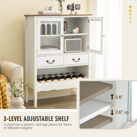 Sideboard Buffet Cabinet with 2 Tempered Glass Doors-White - Image 4
