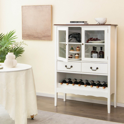 Sideboard Buffet Cabinet with 2 Tempered Glass Doors-White - Image 6