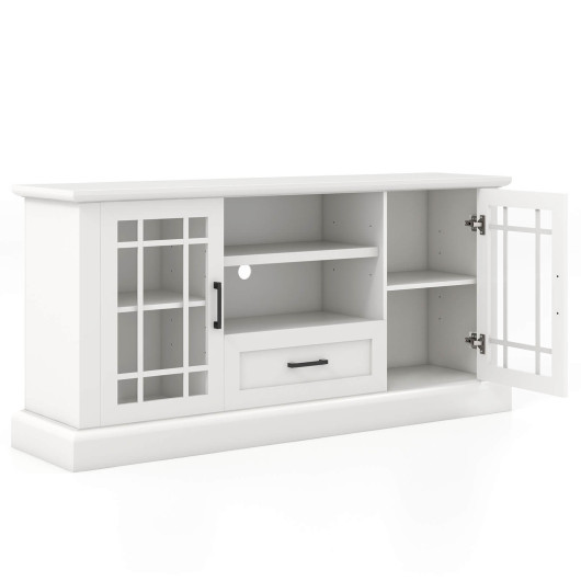 TV Stand for TVs up to 70 with Glass Doors Cubbies and Drawer-White - Image 4