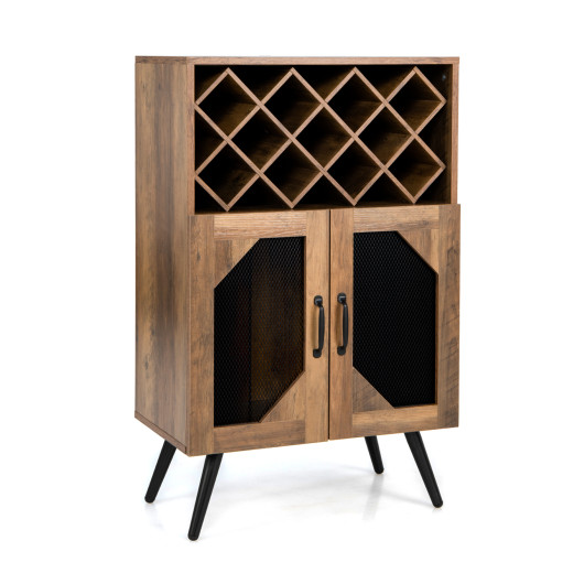 2-Door Farmhouse Kitchen Storage Bar Cabinet with Wine Rack and Glass Holder-Rustic Brown - Image 4