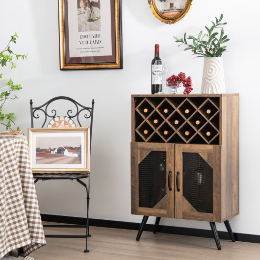 2-Door Farmhouse Kitchen Storage Bar Cabinet with Wine Rack and Glass Holder-Rustic Brown - Image 6