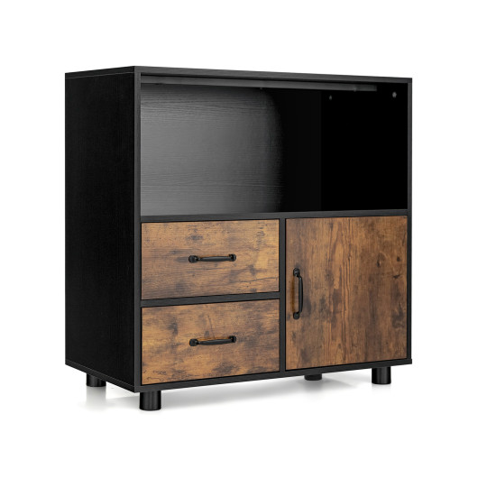 Kitchen Storage Buffet Sideboard with Wine Rack and Glass Holder-Black - Image 3
