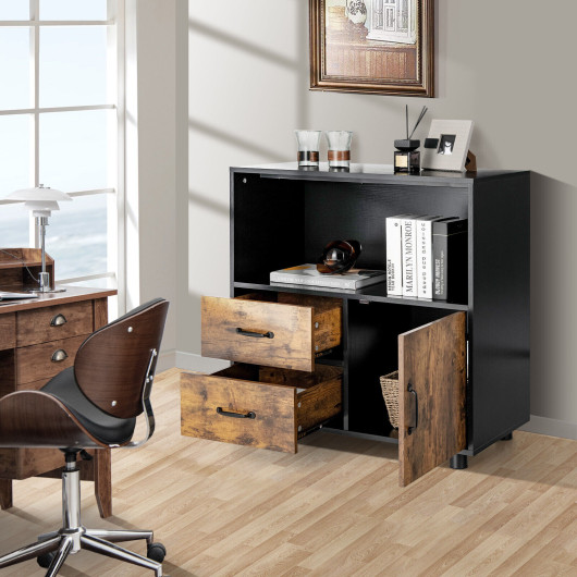 Kitchen Storage Buffet Sideboard with Wine Rack and Glass Holder-Black - Image 2