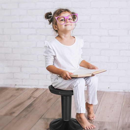 Adjustable Active Learning Stool Sitting Home Office Wobble Chair with Cushion Seat -Black - Image 3
