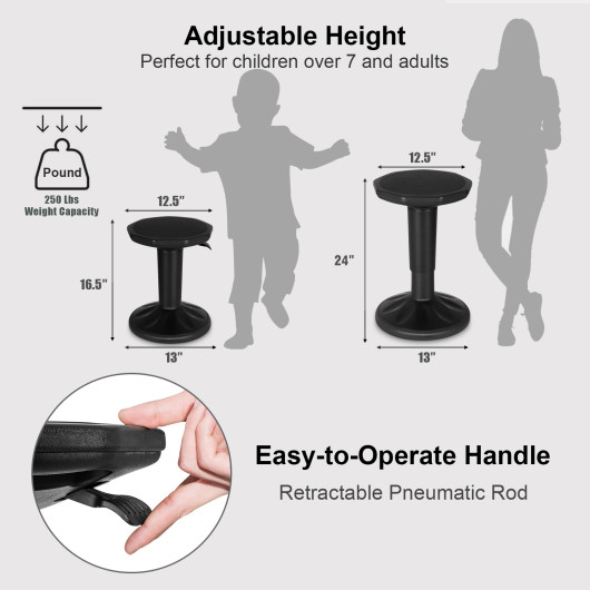 Adjustable Active Learning Stool Sitting Home Office Wobble Chair with Cushion Seat -Black - Image 2