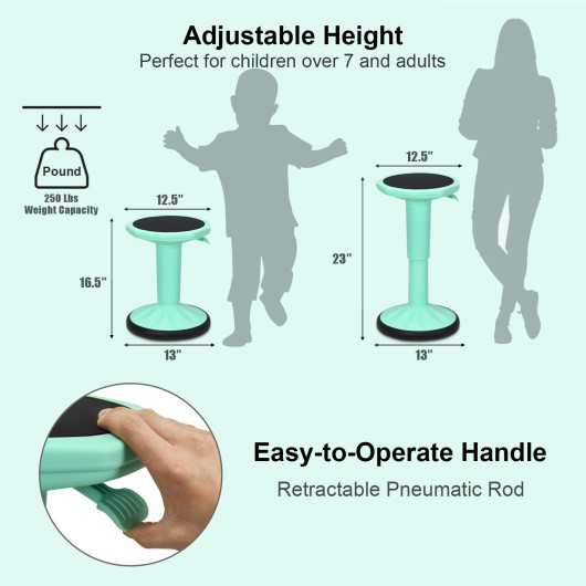 Adjustable Active Learning Stool Sitting Home Office Wobble Chair with Cushion Seat -Green - Image 6
