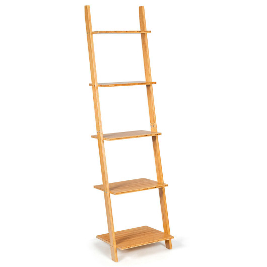 5-Tier Modern Bamboo Wall-Leaning Display Ladder Bookshelf - Image 6